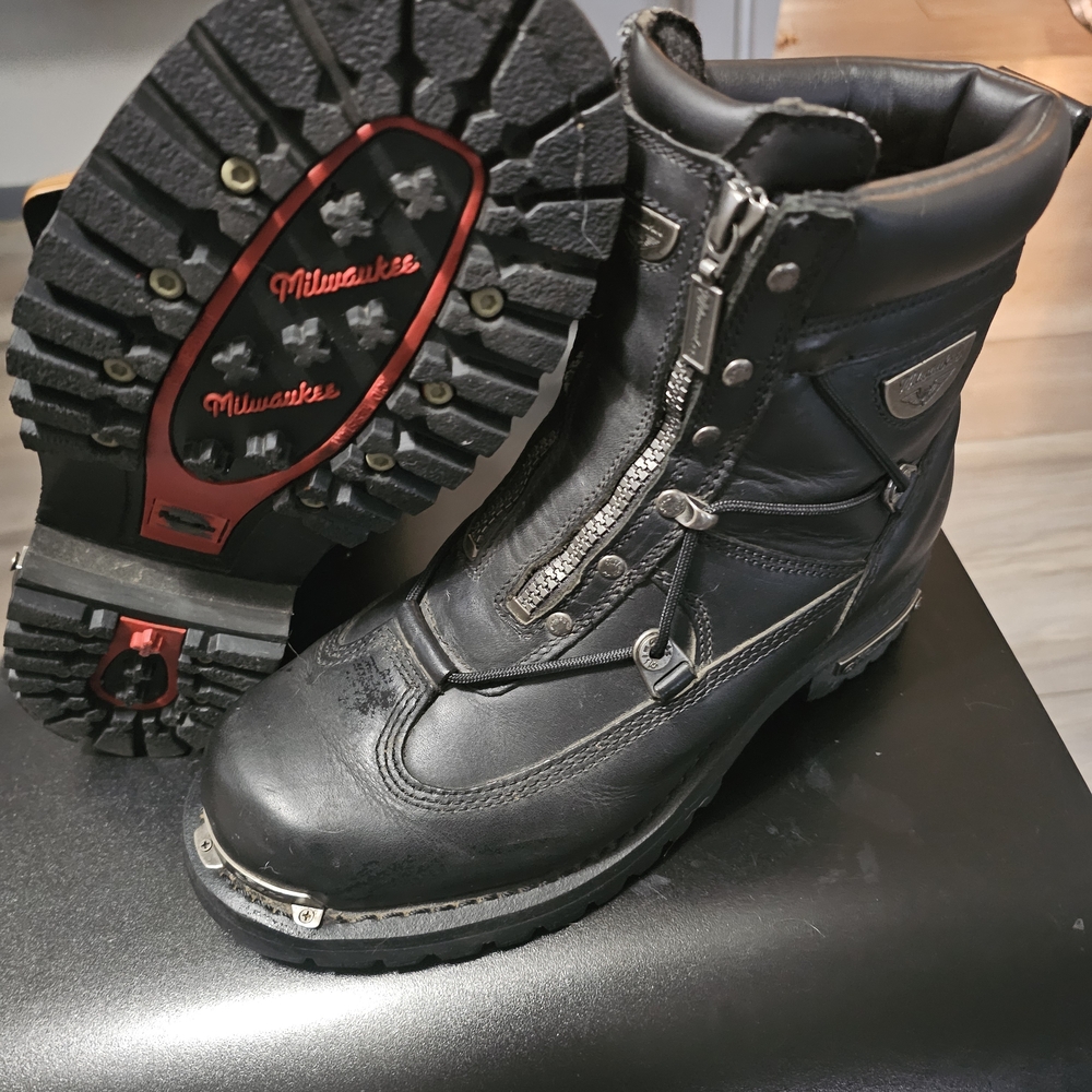 Milwaukee Throttle Dual Zip Leather Motorcycle Boots Mens 9D